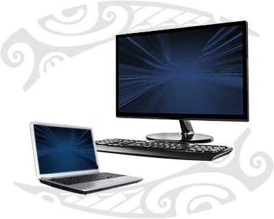 Laptop and Desktop with Hawaiian Tribal Design