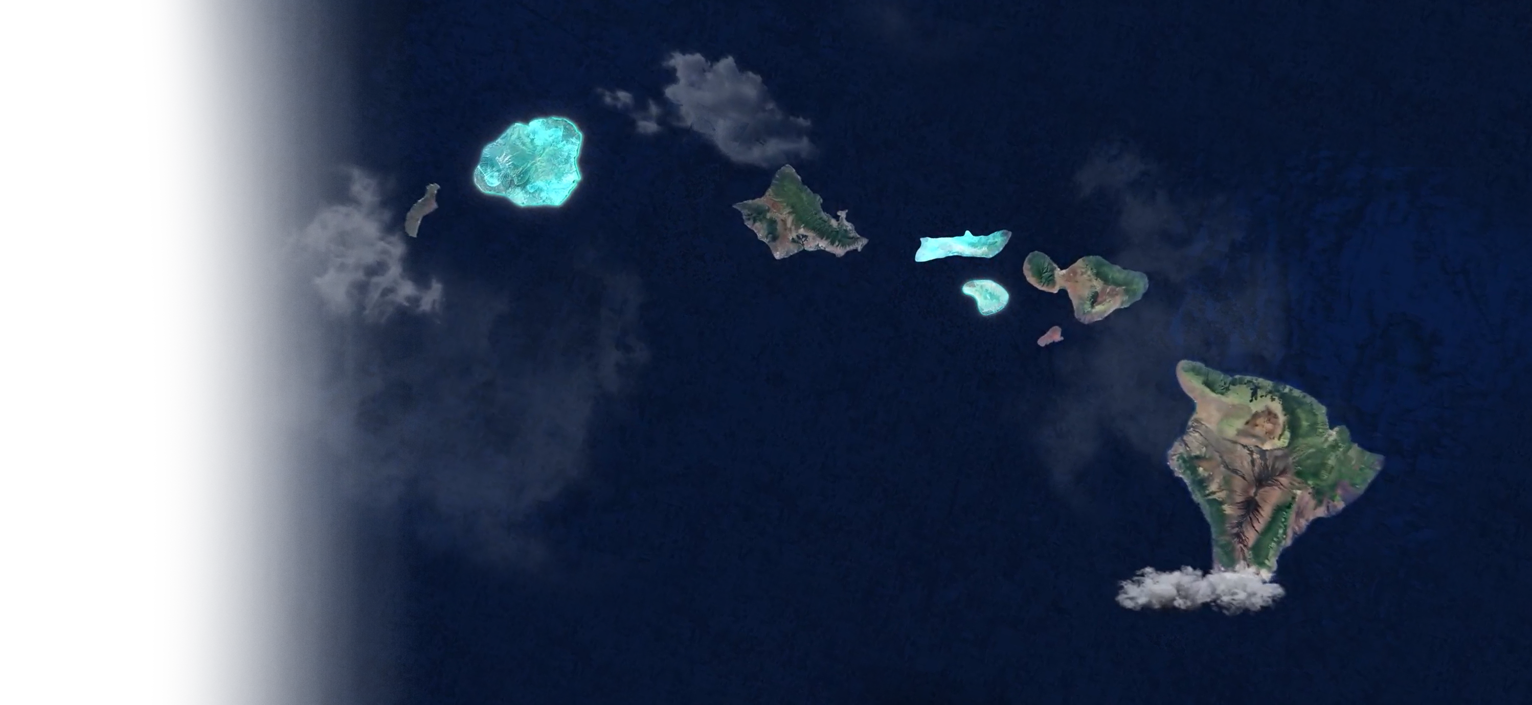 map of all hawaii islands shaded light blue