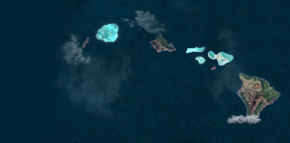 map of all hawaii islands shaded light blue